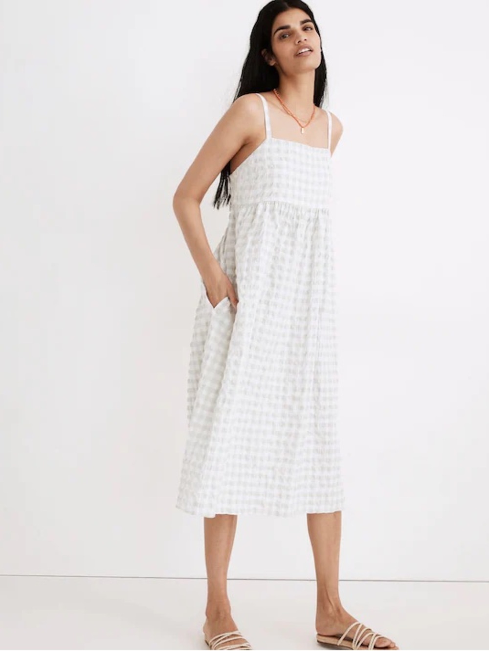 Summertime cami midi dress in seersucker gingham